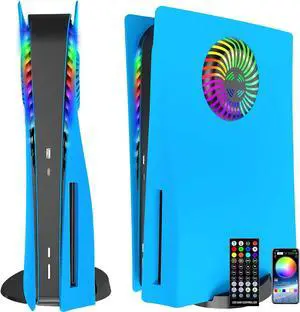 for PS5 Faceplates with Cooling Vents LED Lights, Megadream Cooling Cover Replacement Plates Shell Accessories Anti-Scratch Dustproof with RGB Lights Package for PlayStation 5 Disc Edition (Blue)