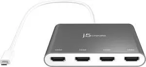 USB-C to 4 Port HDMI Adapter Hub- Multi Monitor Splitter - Support 4 1080p 60Hz Displays - Compatible with Type-C MacBook and Windows Laptop (JCA366)