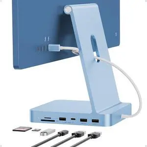 USB C HUB for iMac 24 inch 2021/2023/2024, PULWTOP USB Hub Adapter iMac Accessories for iMac M1/M3/M4 with USB C 10Gbps 3*USB A SD/TF, Docking Station Support Expand M.2 SSD (Not Included),Blue