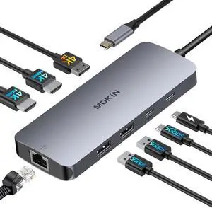 USB C Docking Station 3 Monitors,USB C Docking Station with 2 HDMI, 4K DisplayPort, 1Gbps Ethernet, 100W PD Charging, 3 USB A/C 3.0,Multiport Adapter for Dell XPS/HP/Lenovo/Surface