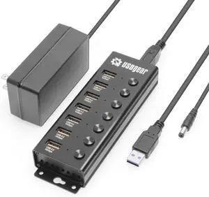7-Port USB 3.2 Gen 2 Hub - 10Gbps, Individual Power Switches, and Mountable Design for Workspaces & Labs