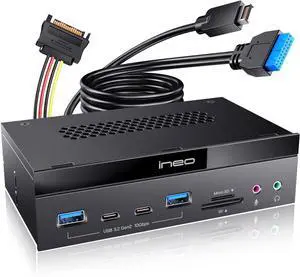 ineo 5.25" 10Gbps USB 3.2 Front Panel Card Reader with Audio Ports - SD/microSD Internal Reader, USB3.2 Type-E Key-A 20-Pin & USB3.0 Header, 15-Pin SATA Power ineo 5.25" 10Gbps USB 3.2 Front Panel Card Reader with Audio Ports - SD/microSD Internal Reader, USB3.2 Type-E Key-A 20-Pin & USB3.0 Header, 15-Pin SATA Power