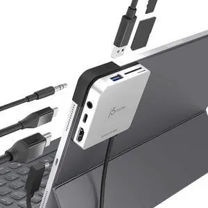 j5create iPad Pro USB C Hub- 6-in-1 Travel Dock for iPad Pro 12.9/11, with 4K@60Hz HDMI, USB C PD Charging 100W & Data, USB A 3.1, SD and microSD Card Reader, 3.5mm Headphone Jack (JCD612)