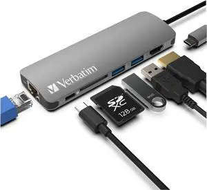 Verbatim 6-in-1 USB C Hub w/Dongle - USB Hub for Laptop w/ 2 USB 3.0, USB C, SD Card Reader, 4K HDMI, Ethernet, Compact & Portable USB-C Hub