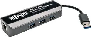 TRIPP LITE USB 3.0 SuperSpeed Gig Ethernet NIC Adapter 3-Port USB 3.0 Hub (U336-U03-GB)