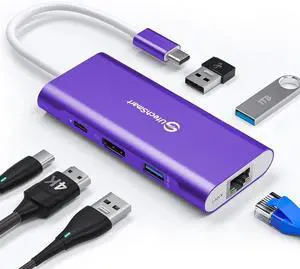 UtechSmart USB C Hub, Ethernet Multiport Adapter 6 in 1 USB C to HDMI Dock Compatible for MacBook Pro/Air, Chromebook, Dell XPS, HP and Type C Devices Dark Purple