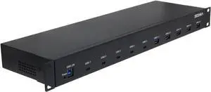 SEDNA - 19 Inch 1U Rack Mount 10 Port USB 3.2 Gen II Hub (10Gbps) (5 x Type A Ports and 5 x Type C Ports) with 5V 10A AC/DC Adapter