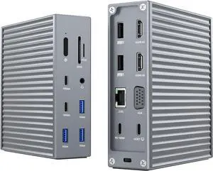 ACASIS USB C Docking Station Dual Monitor,16-in-1 Laptpop Docking Station with 2* HDMI+VGA+2.5G Ethernet SD/TF10Gbps USB-C 3.1,3.5mm Audio,PD100W,USBC Hub for MacBook/Dell/Lenovo/HP/ThinkPad (Sliver)