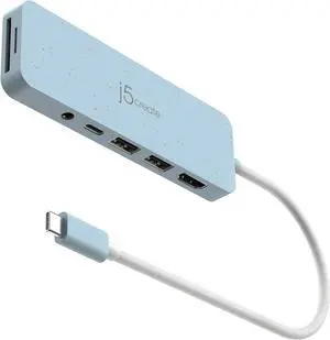 j5create USB-C Multi-Port Hub with Power Delivery with 4K HDMI/2 USB-A 5Gbps/PD 100W Charging SD&Micro SD/3.5mm Audio | for MacBook Pro&Air/iPad Pro/iMac/Surface/XPS/Thinkpad/Galaxy/and More(JCD373EC)
