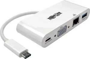TRIPP LITE USB C to VGA Multiport Video Adapter Converter 1080p with USB-A Hub, USB-C PD Charging Port & Gigabit Ethernet Port, U444-06N-VGU-C