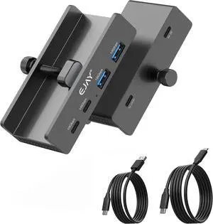 EJAY USB-C Hub 10Gbps, 4-Port Clamp USB 3.2 Hub Splitter with Power Delivery & Data Transfer, for iMac MacBook Laptop PC - Black