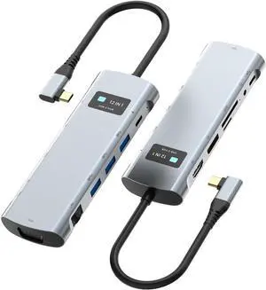 docooler USB 3.0x3 Type C Docking Station, 12-in-1 Hub with 4K H D M I, VGA and HD Triple Displays, MST Function, PD 100W, SD TF Card Reader, RJ45, 3.5mm Audio & 5 Gbps Data Transfer for