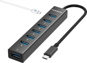 USB C to USB Hub, 8 Ports USB 3.0 Adapter with 7 USB 3.0 Data Ports, Aluminum Alloy Shell USB Splitter with USB C 5V/3A Power Port for Laptop PC and More USB C to USB Hub, 8 Ports USB 3.0 Adapter with 7 USB 3.0 Data Ports, Aluminum Alloy Shell USB Splitter with USB C 5V/3A Power Port for Laptop PC and More