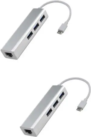 Gadpiparty 2pcs Type-c to Ethernet Adapter USB Ports High-Speed Data Transmission for Computer and Laptop No
