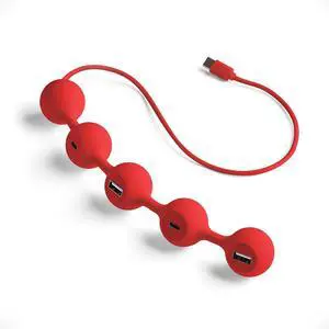 LEXON Peas HUB-C USB Hub with 2 USB-A and 2 USB-C Ports, Multiport USB Extender for MacBook, Ultrabooks and Tablets, USB C to USB Adaptor, Supports Charging and Data Transfer - Dark Red