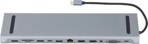 Hub Docking Station, 12 in 1 100W Fast Charging Type C Laptop Docking Station, USB C Dock, Multiport Adapter Hub, for Office