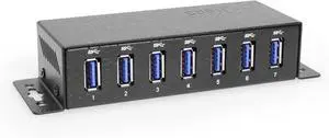 Coolgear 7 Port USB Hub w/Power Adapter - 5Gbps Data, ESD Protection, Self-Powered with DC Input, Mountable Metal Housing