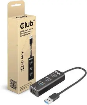 Club 3D CSV-1430A USB 3.2 Gen1 Type-A, 3 Ports Hub with Gigabit Ethernet