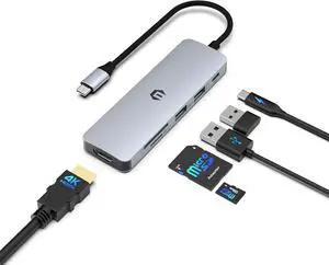 TOTU 6-in-1 USB C Hub, Multiport Adapter with 4K Display HDMI Docking Station (USB 3.0, 100W PD, SD/TF Card Slots) Compatible for Mac Pro and Other Type C Laptops