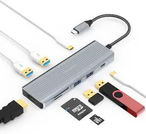 TOTU Docking Station, 9 in 1 USB C Hub Adapter for MacBook Pro Air and Type-C Laptops (4K HDMI, 2*USB 3.0 Type-A, USB-C Data Transfer Port, 2*USB 2.0 Type-A, SD/TF, USB C PD)