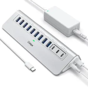 Intpw Powered USB Hub 10Gbps, 12 Port USB C Hub with 10Gbps USB C 3.2, 2 USB A 3.2, 7 USB 3.0, 2 PD 45W Charging Ports, 65W Power Adapter and 3.3FT Cable, Aluminum USB Hub for PC, iPhone16/15, Laptop
