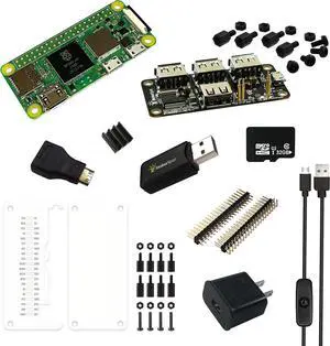 MakerSpot Pi Zero 2 W (WiFi/Bluetooth) Complete Starter Kit with 4-Port Stackable USB Hub, Mini HDMI Converter, Acrylic Protectors and 5V2.4A Power Supply