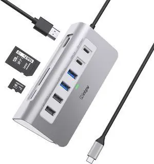 USB C Hub, intpw 9-in-1 USB Hub for Laptop with 4K HDMI, PD 100W, USB-C and 2 USB A 3.0 5Gbps, 2 USB A 2.0, SD/TF Card Reader, Aluminum USB Hub for PC, iPhone, MacBook, iPad
