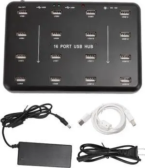 USB2.0 Hub, 16 Port USB2.0 Hubs, U Flash Disk Testing Duplicator Copier Powered USB Splitter, for USB Flash Drives, Card Reader, Memory Cards, Mobile Hard Drives (US Plug)