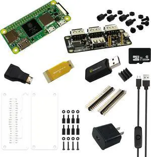 MakerSpot Pi Zero 2 W (WiFi/Bluetooth) Complete Starter Kit with 4-Port Stackable USB Hub, Mini HDMI Converter, Acrylic Protectors, 5V2.4A Charger and Camera Cable