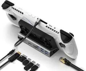 Zunate 10 In1 Gaming Dock for Go S OLED, 4K 60Hz HDMI, 100W PD Fast Charging, Dual Cooling RGB Fans, Gigabit Ethernet, USB 3.0 Hub Compatible with Steam Deck, ROG Ally, Claw