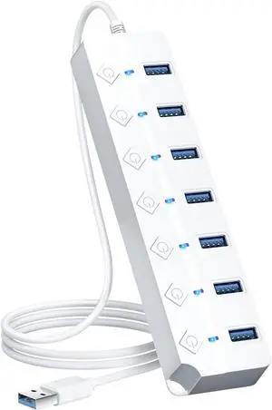 USB Hub 7 Port, USB Splitter with Individual On/Off Switches and Lights USB Hub 7 Port, USB Splitter with Individual On/Off Switches and Lights