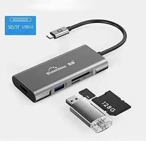 USB-C Hub Adapter Compatible for All Computers, Power 7-in-1 USBC Hub Dongle with 4K HDMI, USB-C PD, 3X USB 3.0, Micro SD/ TF and SD Card Slots