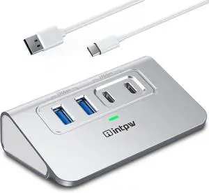 Intpw USB C Hub, 4 Port USB Splitter 10Gbps with 2 USB C 3.2, 2 USB A 3.2 Data Ports, Aluminum USB 3.2 Hub with 3.3Ft Cable for Laptop, PC, Flash Drive, Camera, Keyborad, Mouse