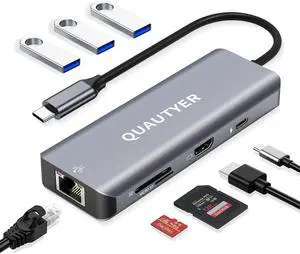 USB C Hub Ethernet MAC Adapter Multiport USB c to ethernet Adapter USBC Multiport 8 in 1 USB c hub with ethernet 1000M 4K HDMI 100W PD Charging USB 3.0 SD/TF Card Reader usbc hub for MacBook pro HP