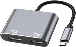 USB C to Dual HDMI Adapter (4K@60Hz), Type C (Source) to HDMI(Display) Splitter and USB C Converter Supports Extended Display 2 Monitors, for MacBook Air/Pro, Dell XPS, HP, Surface, Chromebook