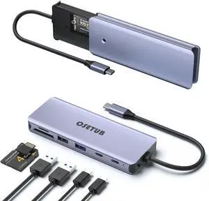 USB C Hub M.2 NVMe SSD Enclosure, 7 in 1 USB C Hub Multiport Adapter Fits PCIe 3.0 NVMe M.2 SSD, with 10Gbps 3.1 Gen2,10Gbps USB-C,100W PD,USB 2.0 Compatible with MacBook Pro and Type-C Devices