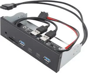 Front Panel USB C Hub, 6 Ports 19 Pin GEN2 X 2 5Gbps Internal Card Reader with 2 USB A & USB C Ports, Memory Card Microphone Input, USB3.2 GEN1 19 Pin Input, Fits PC Computer Case