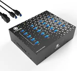 20 - Port USB 3.0 Splitter Hub with Power Supply - High Speed Data Transfer for Desktop, Laptop, HDD, PC - Expand and Speed Up to 5 Gbps 110W - Industrial Grade Hub Compatible with External Drives
