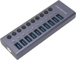 High Speed 10 Port USB 3.0 Hub Ideal for Connecting Various USB Peripherals WinLinux Compatibility (US Plug)