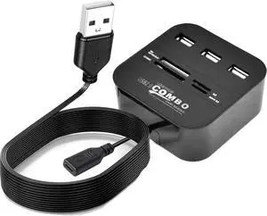 USB A Hub Expander Long USB2.0 Cable 50FT, Long USB 2.0 Extension Cable with 7 Port (3 USB-A Ports+/TF/SD/MS/M2 Card Reader Ports), USB2.0 Splitter Hub Mouse and Keyboard and All in One