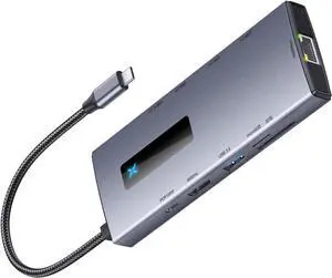 USB C Hubs 10 in 1 Aluminum USB C Dock Station to 4K@60HZ+ USB+ RJ45 + SDTF + PD100W Charging 10 Port Adapter