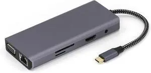 10 In 1 USB C To VGA Aluminum TF Card Reader USB3.0 USB2.0 Port HDTV RJ45 Extender Docking Station For PC Desktop USB C With TF Card Reader