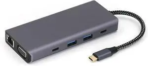 Type C Docking Station to HDTV Output Gigabit Ethernet Port TF Card Reader Slot 3.5mm USB Splitter Cable for Phone USB C with Ethernet