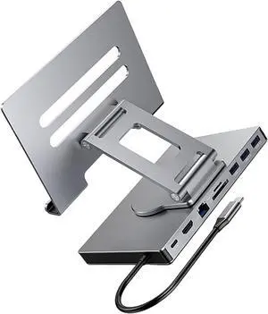 1. Foldable USB C Dock Stand PD100W Charging Aluminum Alloy Cooling Gigabit Ethernet 3.5mm Slipproof Base Type C Rotating Stand Docking Station