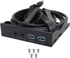 Gugxiom 3.5 Inch Front Panel USB Hub, Internal USB Hub, with 10Gbps 19 Pin to 2 Port USB3.0, Type C and 3.5mm Audio Interface