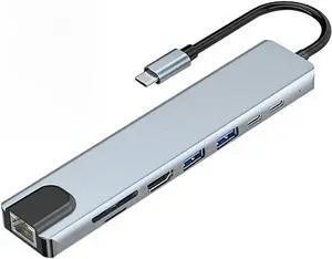 Type C Docking Station C Hub 3.0 Adapter 8 in 1 SD/TF Card Reader for Laptop Computer(Black)