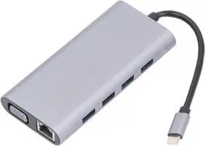 11 in 1 USB C HUB Adapter 4 USB 3.0 Audio 1080P 60HZ VGA RJ45 1000M Ethernet 4K 30HZ Type C Docking Station for Efficient Data Transfer