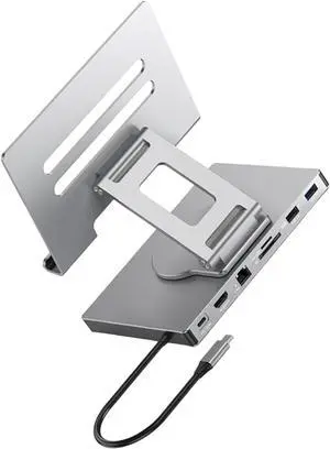 1. Foldable Rotating USB C Dock Stand PD100W Charging Aluminum Alloy Cooling Gigabit Ethernet 3.5mm Slip-Proof Base Silicone Pad USB C Adapter