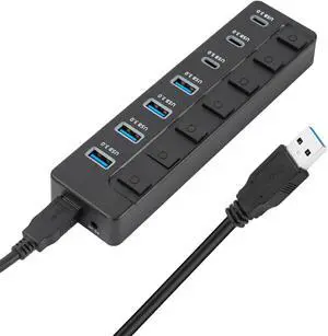 7 Port USB3.0 Adapter With 3 Type C And Individual Switches 5Gbps Fast Data Transfer Expansion Dock For Laptops PC USB Adapter For External Devices