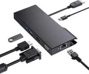 USB C Hub 9 in 1 Dual Display Docking Station, Laptop Multiport Adapter with RJ45 VGA Port, 4K HD Multimedia Interface, Ethernet, 2 x USB3.0, for, OS X